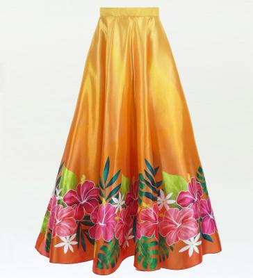 Hula Long circular skirt with Hibiscus & Tiare/ Luxury Collection / Orange / J2718or