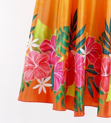 Hula Long circular skirt with Hibiscus & Tiare/ Luxury Collection / Orange / J2718or