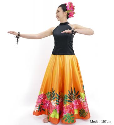 Hula Long circular skirt with Hibiscus & Tiare/ Luxury Collection / Orange / J2718or