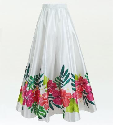 Hula Long circular skirt with Hibiscus & Tiare/ Luxury Collection / White / J2718wh