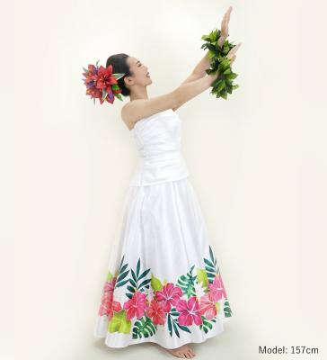 Hula Long circular skirt with Hibiscus & Tiare/ Luxury Collection / White / J2718wh