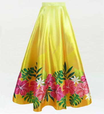 Hula Long circular skirt with Hibiscus & Tiare/ Luxury Collection / Yellow / J2718ye
