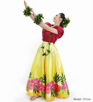 Hula Long circular skirt with Hibiscus & Tiare/ Luxury Collection / Yellow / J2718ye