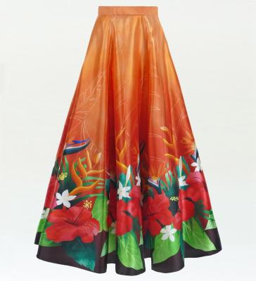 Hula Long circular skirt with Hibiscus &  Strelitzia/ Luxury Collection / Brown / J2719br