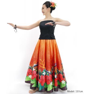 Hula Long circular skirt with Hibiscus &  Strelitzia/ Luxury Collection / Brown / J2719br