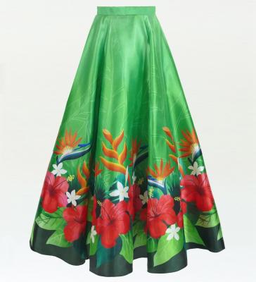 Hula Long circular skirt with Hibiscus &  Strelitzia/ Luxury Collection / Green / J2719gr