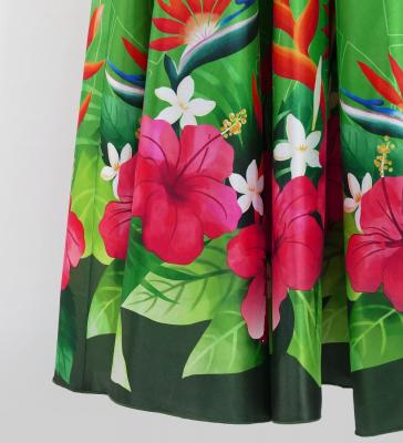 Hula Long circular skirt with Hibiscus &  Strelitzia/ Luxury Collection / Green / J2719gr