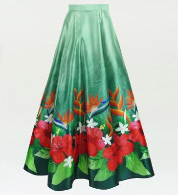 Hula Long circular skirt with Hibiscus &  Strelitzia/ Luxury Collection / Greengray / J2719grgy