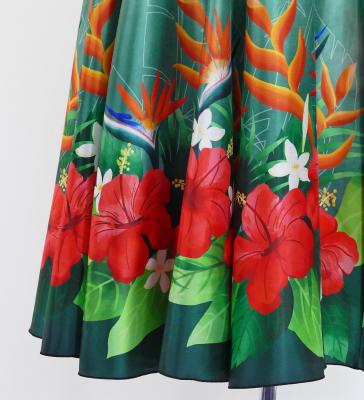 Hula Long circular skirt with Hibiscus &  Strelitzia/ Luxury Collection / Greengray / J2719grgy