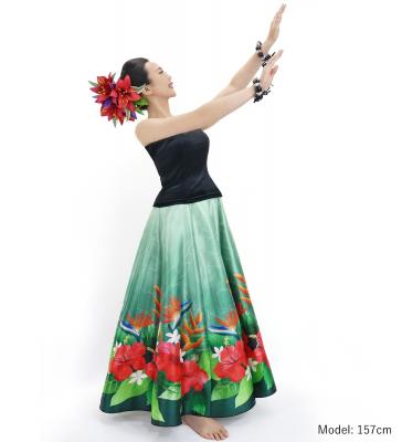 Hula Long circular skirt with Hibiscus &  Strelitzia/ Luxury Collection / Greengray / J2719grgy