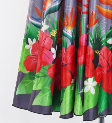Hula Long circular skirt with Hibiscus &  Strelitzia/ Luxury Collection / Gray / J2719gy