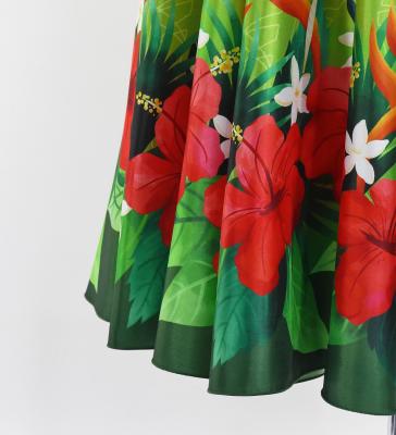 Hula Long circular skirt with Hibiscus &  Strelitzia/ Luxury Collection / Khaki / J2719ka
