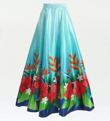 Hula Long circular skirt with Hibiscus &  Strelitzia/ Luxury Collection / Light Blue / J2719lbl