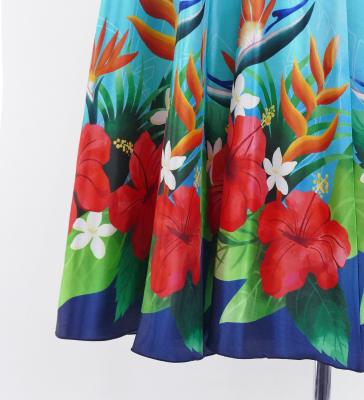 Hula Long circular skirt with Hibiscus &  Strelitzia/ Luxury Collection / Light Blue / J2719lbl