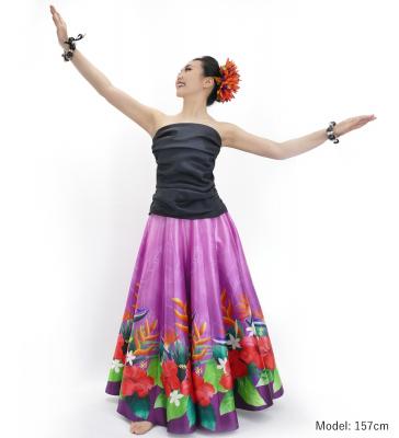 Hula Long circular skirt with Hibiscus &  Strelitzia/ Luxury Collection / Purple / J2719pu