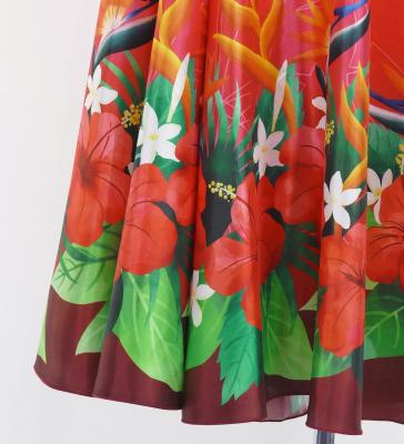 Hula Long circular skirt with Hibiscus &  Strelitzia/ Luxury Collection / Red / J2719rd