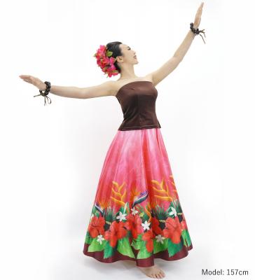 Hula Long circular skirt with Hibiscus &  Strelitzia/ Luxury Collection / Red / J2719rd