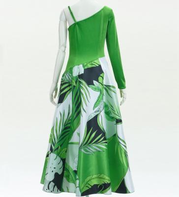 Hula One Shoulder Dress with Modern Leaf/ Luxury Collection / Green / J2754gr