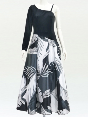 Hula One Shoulder Dress with Modern Leaf/ Luxury Collection / Gray / J2754gy
