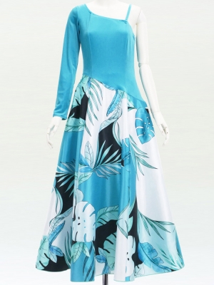 Hula One Shoulder Dress with Modern Leaf/ Luxury Collection / Light Blue / J2754lbl