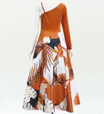 Hula One Shoulder Dress with Modern Leaf/ Luxury Collection / Orange / J2754or