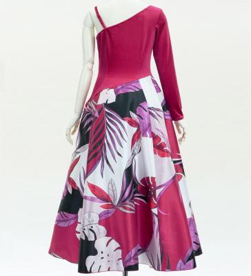 Hula One Shoulder Dress with Modern Leaf/ Luxury Collection / Pink / J2754pi