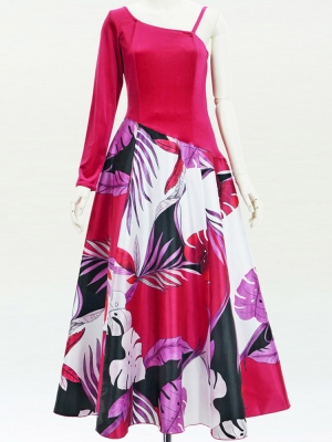 Hula One Shoulder Dress with Modern Leaf/ Luxury Collection / Pink / J2754pi