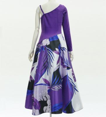 Hula One Shoulder Dress with Modern Leaf/ Luxury Collection / Purple / J2754pu