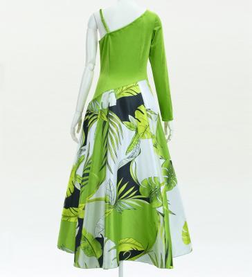 Hula One Shoulder Dress with Modern Leaf/ Luxury Collection / Yellow Green / J2754yegr
