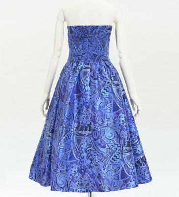 Hula Midi Dress with Kahiko&Moana Print / Luxury Collection / Blue / J2755bl