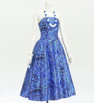 Hula Midi Dress with Kahiko&Moana Print / Luxury Collection / Blue / J2755bl