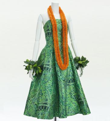 Hula Midi Dress with Kahiko&Moana Print / Luxury Collection / Green / J2755gr