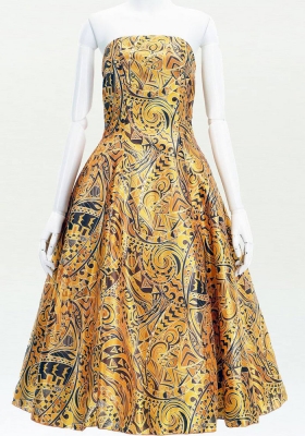 Hula Midi Dress with Kahiko&Moana Print / Luxury Collection / Orange / J2755or