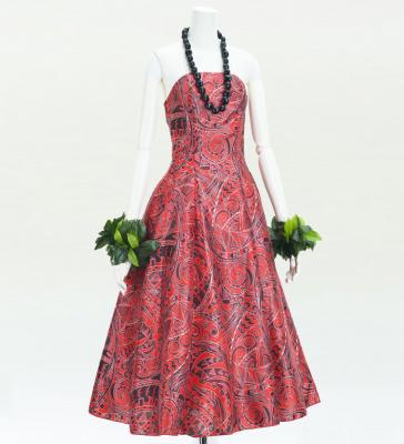 Hula Midi Dress with Kahiko&Moana Print / Luxury Collection / Red / J2755rd