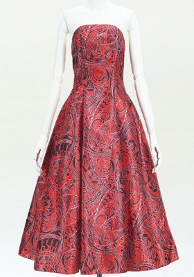Hula Midi Dress with Kahiko&Moana Print / Luxury Collection / Red / J2755rd