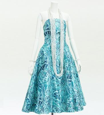 Hula Midi Dress with Kahiko&Moana Print / Luxury Collection / Turquoise Blue / J2755tbl