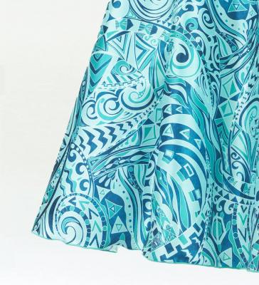 Hula Midi Dress with Kahiko&Moana Print / Luxury Collection / Turquoise Blue / J2755tbl