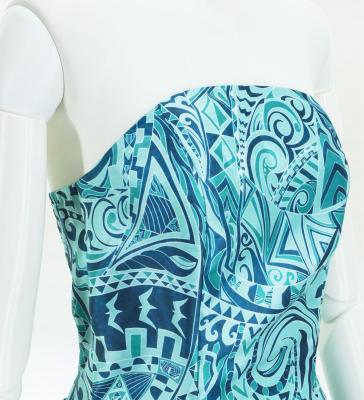 Hula Midi Dress with Kahiko&Moana Print / Luxury Collection / Turquoise Blue / J2755tbl