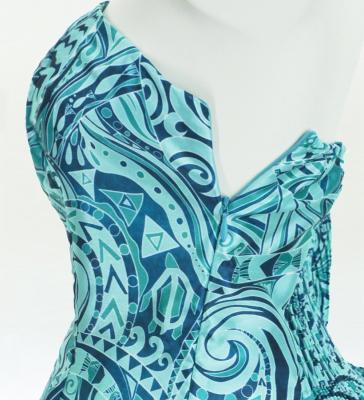Hula Midi Dress with Kahiko&Moana Print / Luxury Collection / Turquoise Blue / J2755tbl