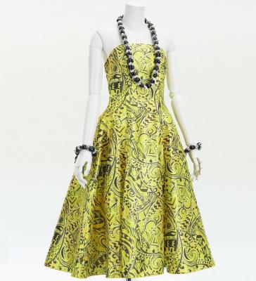 Hula Midi Dress with Kahiko&Moana Print / Luxury Collection / Yellow / J2755ye