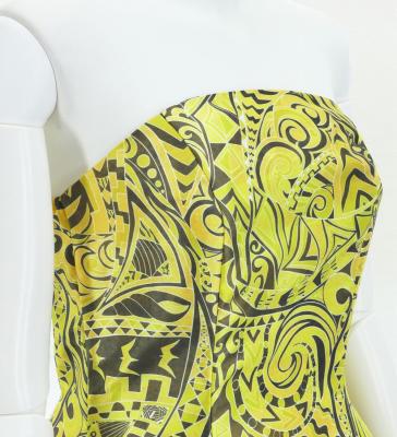 Hula Midi Dress with Kahiko&Moana Print / Luxury Collection / Yellow / J2755ye