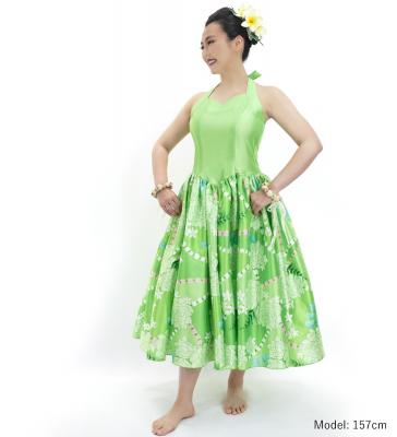 Hula Midi Halterneck Dress with Loke Lani Print / Luxury Collection / Green / J2759gr