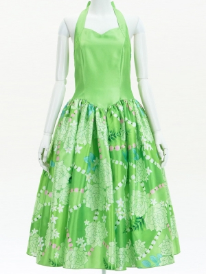 Hula Midi Halterneck Dress with Loke Lani Print / Luxury Collection / Green / J2759gr