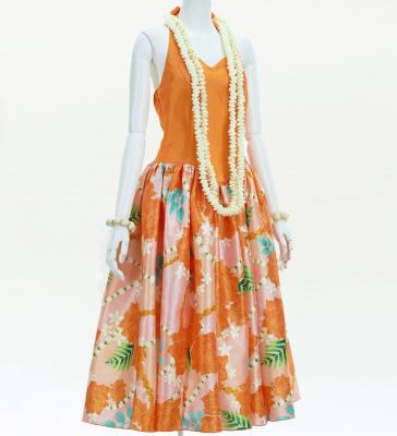 Hula Midi Halterneck Dress with Loke Lani Print / Luxury Collection / Orange / J2759or