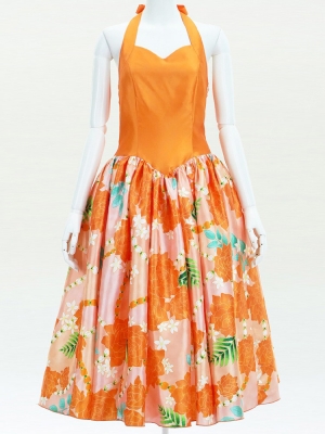 Hula Midi Halterneck Dress with Loke Lani Print / Luxury Collection / Orange / J2759or