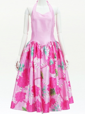 Hula Midi Halterneck Dress with Loke Lani Print / Luxury Collection / Pink / J2759pi
