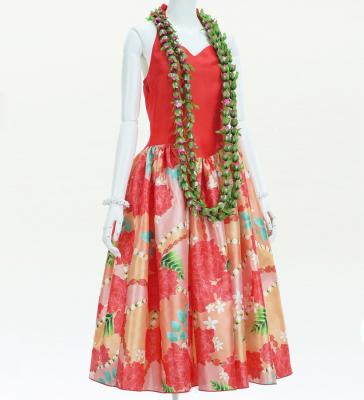 Hula Midi Halterneck Dress with Loke Lani Print / Luxury Collection / Red / J2759rd