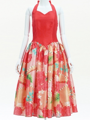 Hula Midi Halterneck Dress with Loke Lani Print / Luxury Collection / Red / J2759rd