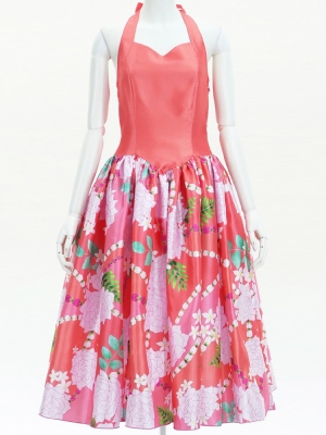 Hula Midi Halterneck Dress with Loke Lani Print / Luxury Collection / Salmon Pink / J2759spi