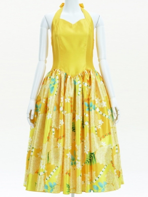 Hula Midi Halterneck Dress with Loke Lani Print / Luxury Collection / Yellow / J2759ye